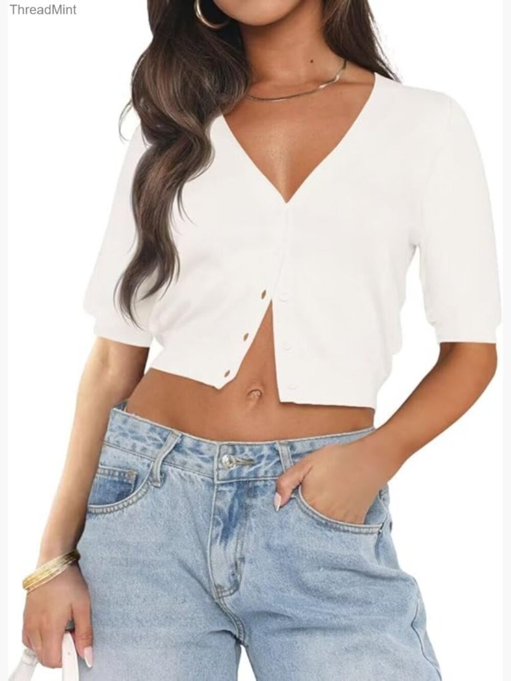 Womens Lightweight Cropped Cardigan Short Sleeve V Neck Knit Bolero Shrug